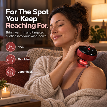 Woman using ReleaseCup at home for a warm wind-down routine.